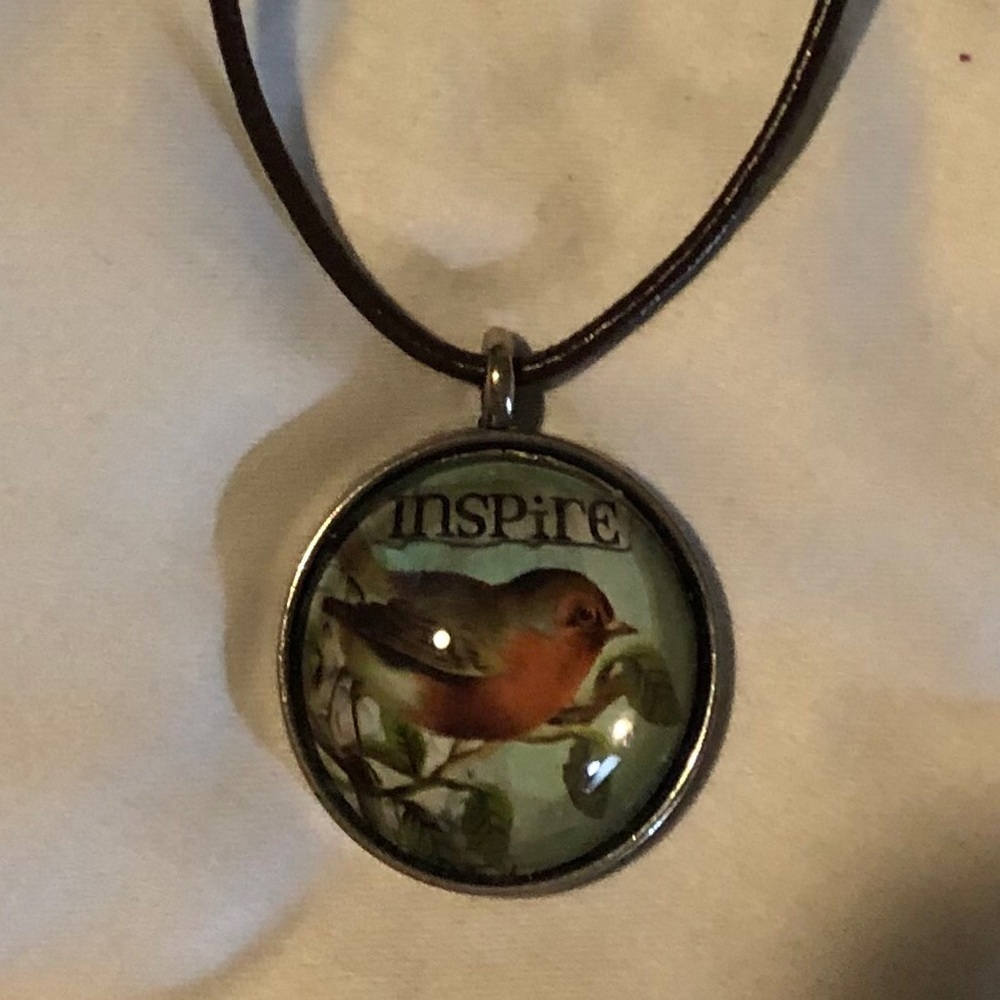 Brown Leather necklace with round glass pendant